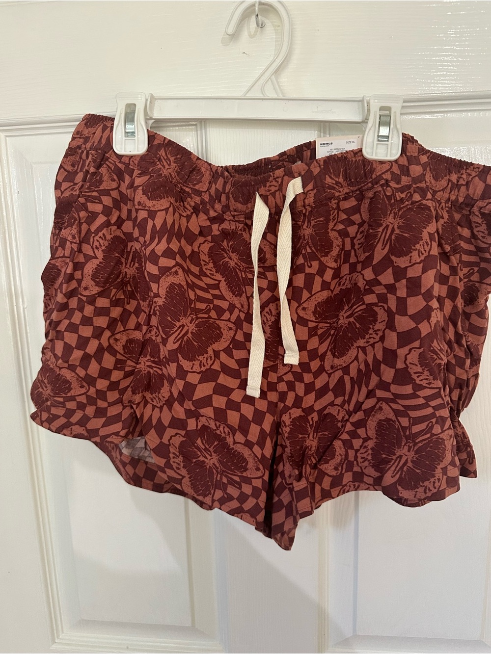 SO Rust Butterfly & Checker Drawstring Athletic Shorts NWT